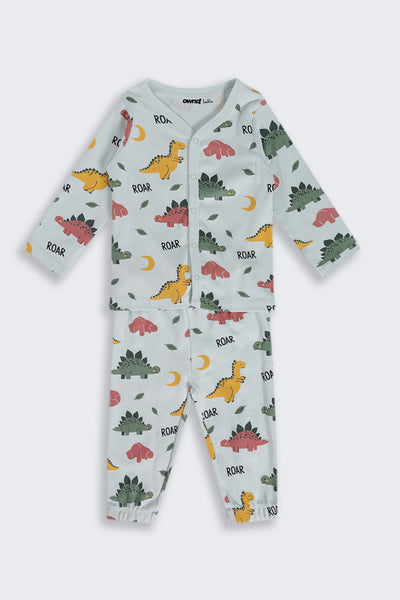 Infant Boys Regular Fit Green Dinosaur Graphic Co-ord Set