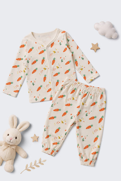 Infant Boys Regular Fit Cream Carrot Printed Co-ord Set