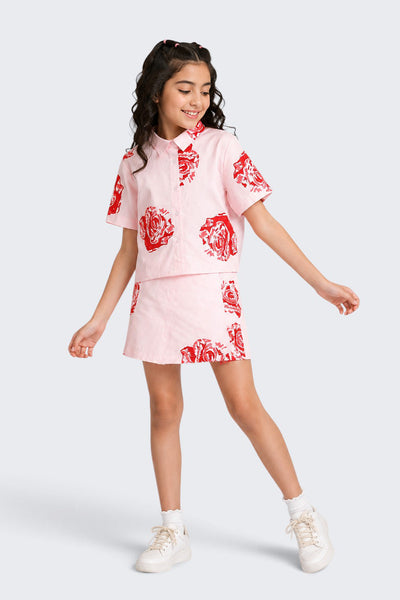 Tweens Girls Boxy Fit Pink Botanical Co-ord Set