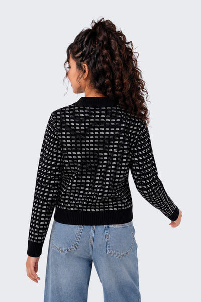 Tweens Girls Regular Fit Black Self Design Sweater