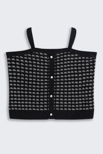 Tweens Girls Regular Fit Black Self Design Crop Top