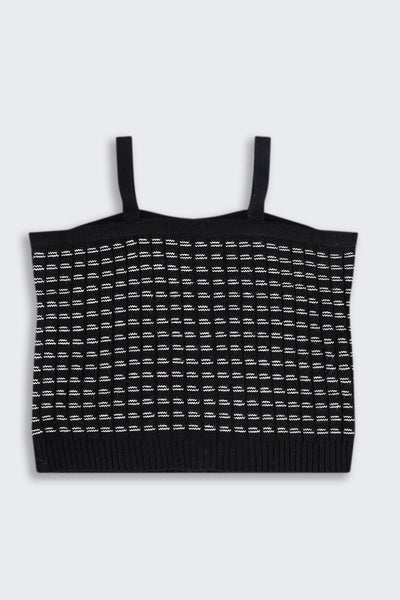 Tweens Girls Regular Fit Black Self Design Crop Top