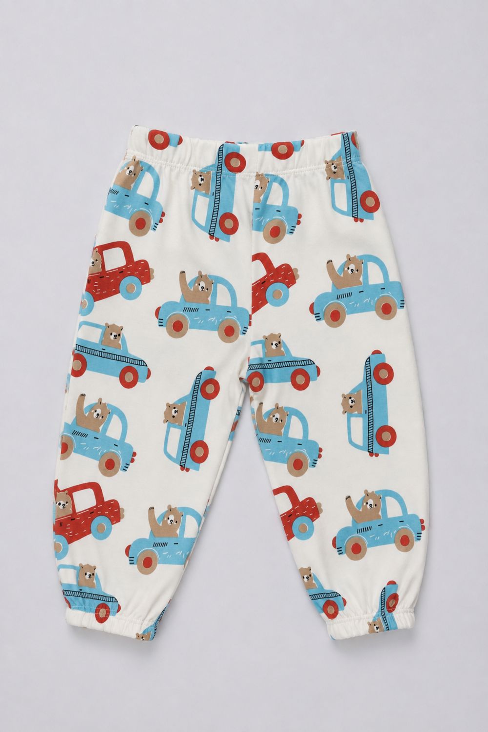 Infant Boys Blue and White Vehicle Printed Joggers - Pack of 2