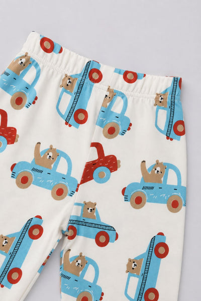 Infant Boys Blue and White Vehicle Printed Joggers - Pack of 2