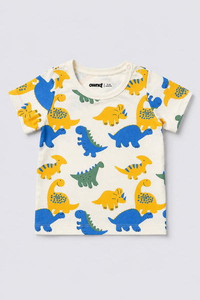 Infant Boys White and Green Dinosaur Print T-Shirts - Pack of 2
