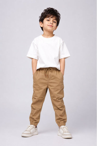 Boys Regular Fit Khaki Solid Casual Jogger