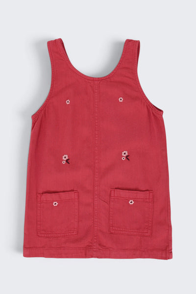 Girls Red Embroidered Floral Pinafore Dungarees and T-Shirt