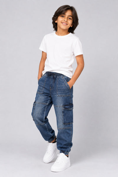 Tweens Boys Jogger Fit Blue Cargo Jeans