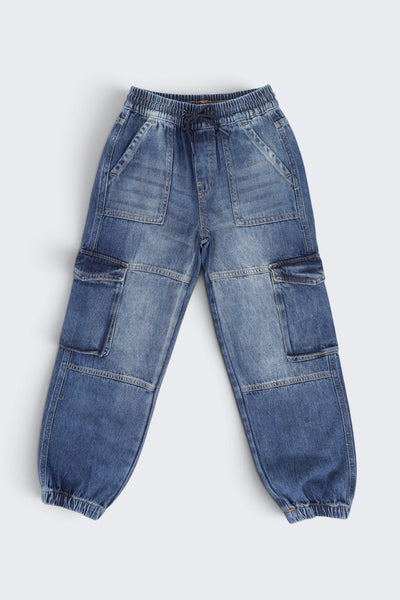 Tweens Boys Jogger Fit Blue Cargo Jeans