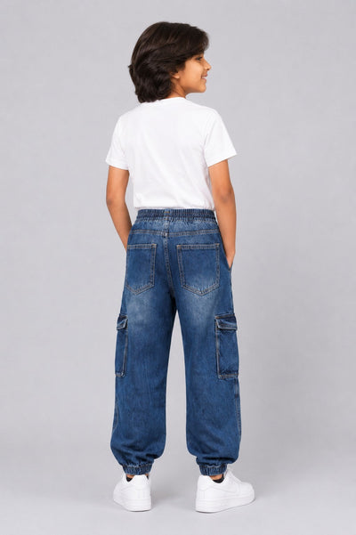 Tweens Boys Jogger Fit Blue Cargo Jeans