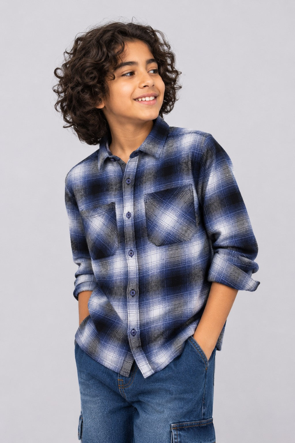 Tweens Boys Navy Checked Flannel Shirt