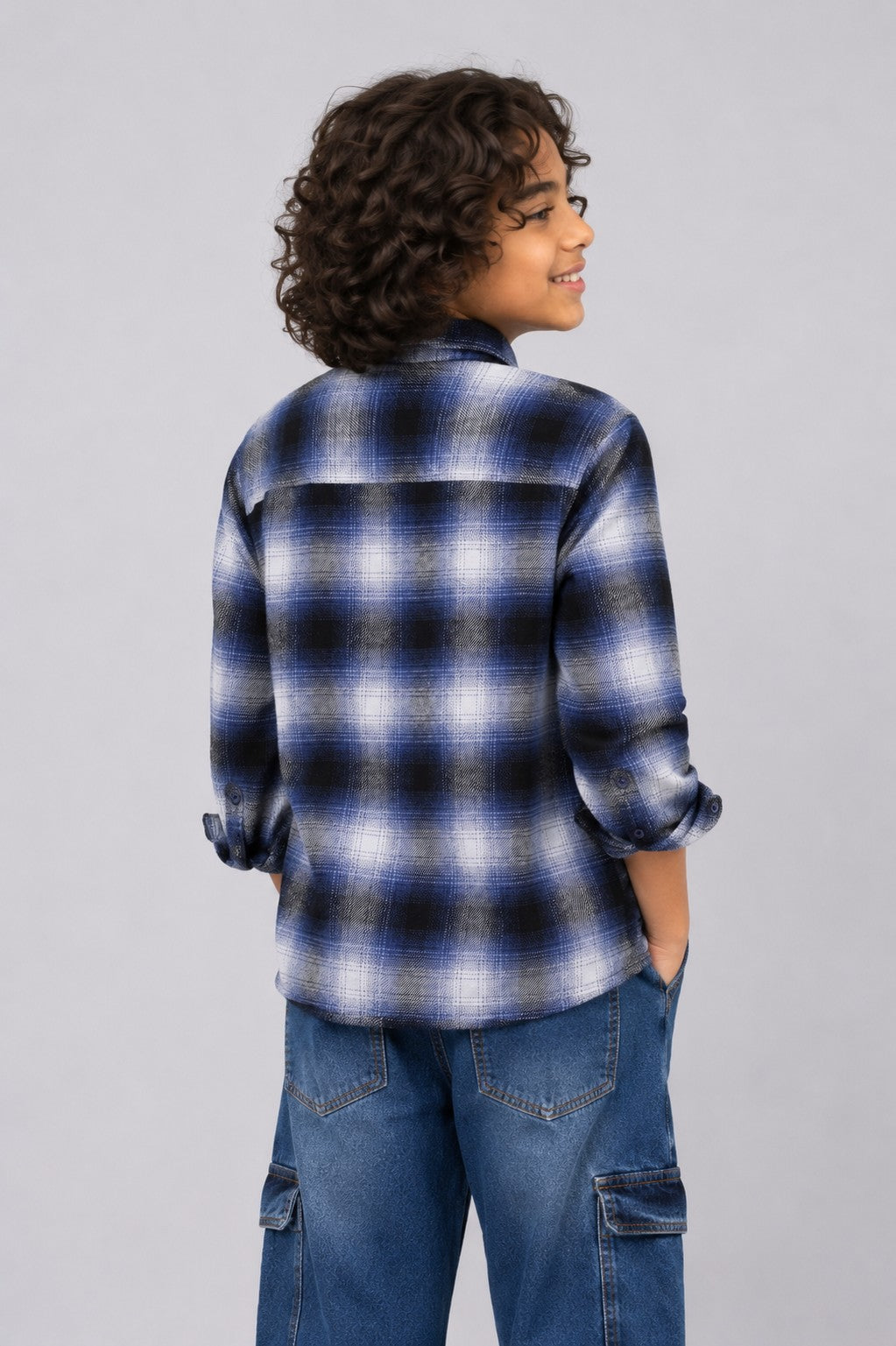 Tweens Boys Navy Checked Flannel Shirt