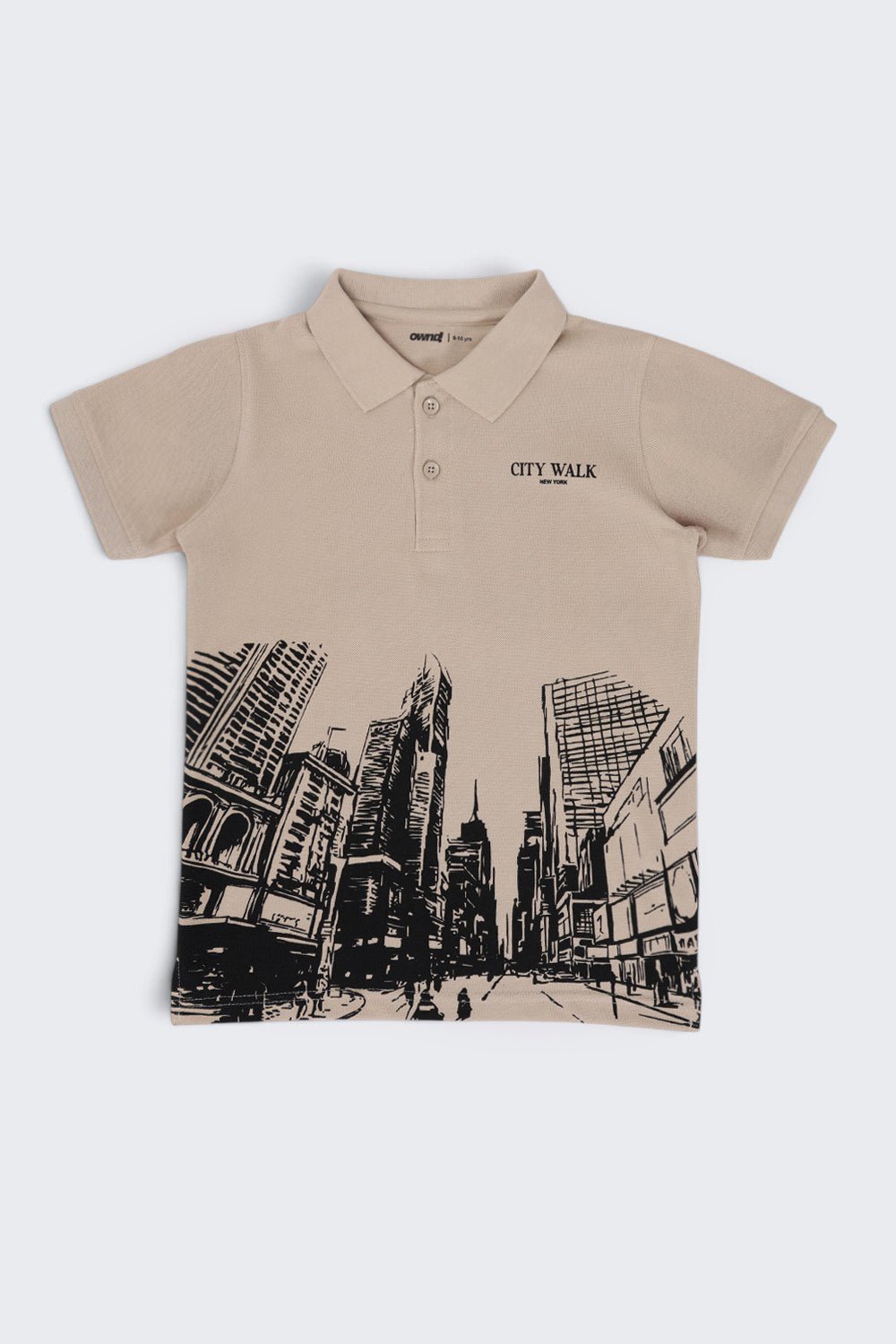 Tweens Boys Regular Fit Beige City Print T-Shirt