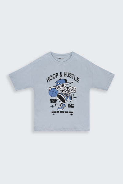 Tweens Boys Light Blue Basketball Graphic Printed T-Shirt