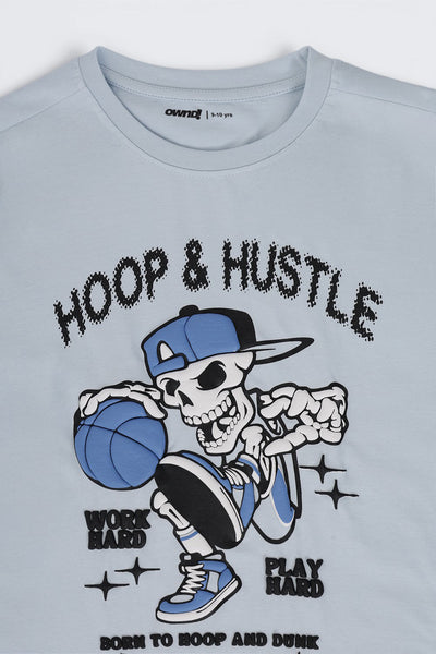Tweens Boys Light Blue Basketball Graphic Printed T-Shirt