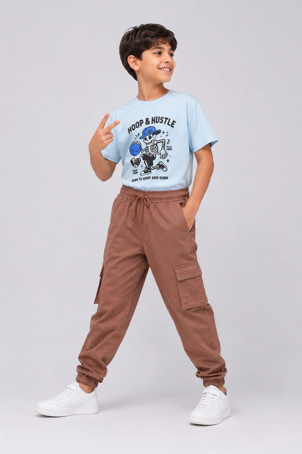 Tweens Boys Brown Cargo Jogger Pant