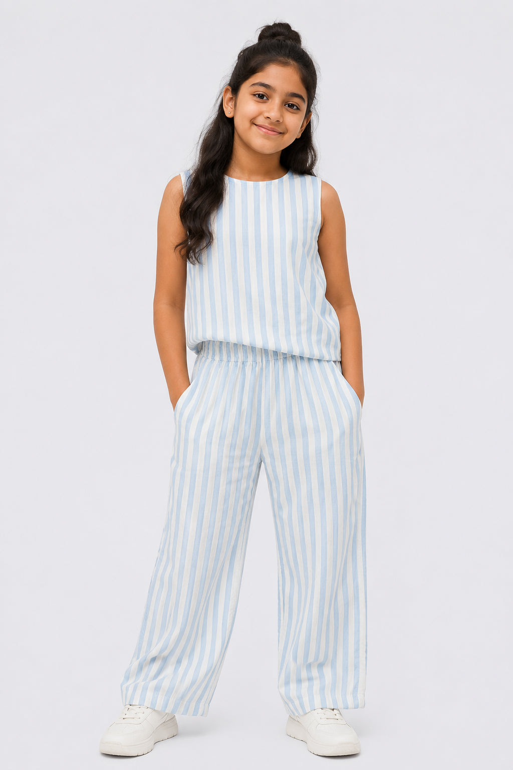 Tweens Girls Light Blue Striped Co-ord Set
