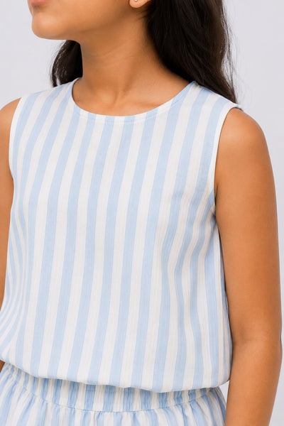 Tweens Girls Light Blue Striped Co-ord Set