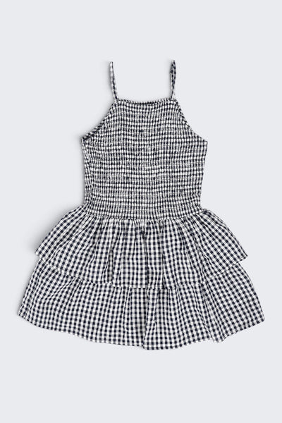 Tweens Girls Black Gingham Tiered Sleeveless Dress