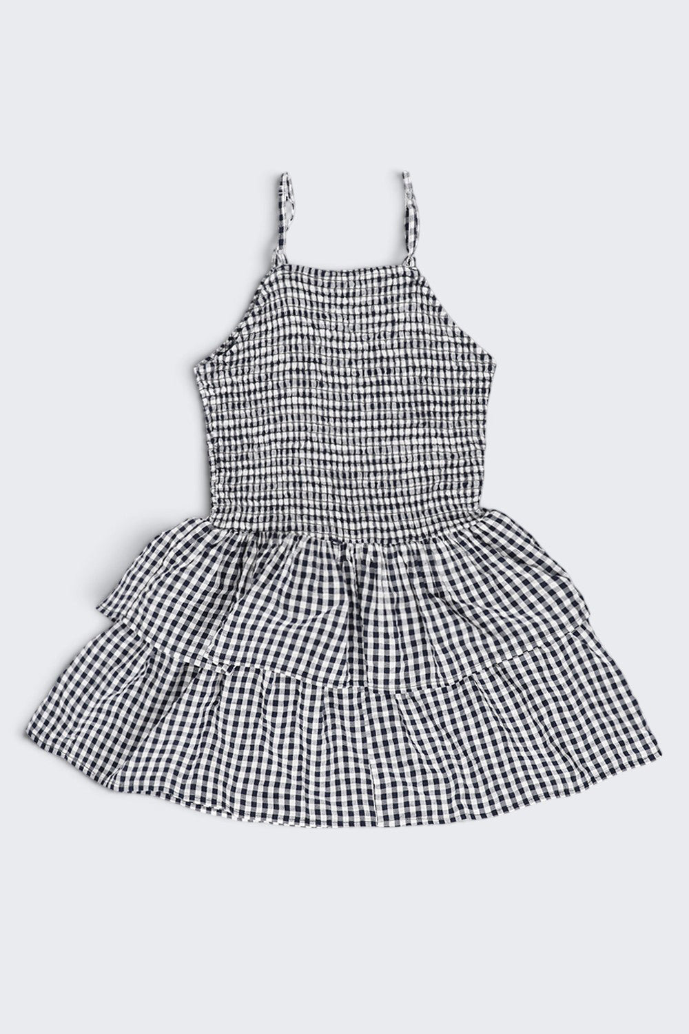 Tweens Girls Black Gingham Tiered Sleeveless Dress