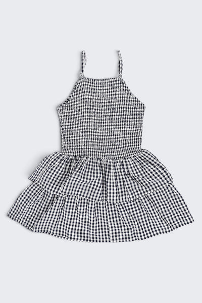 Tweens Girls Black Gingham Tiered Sleeveless Dress