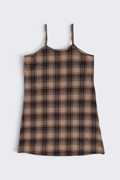 Tweens Girls Brown Checked Layered Pinafore Dress and T-Shirt