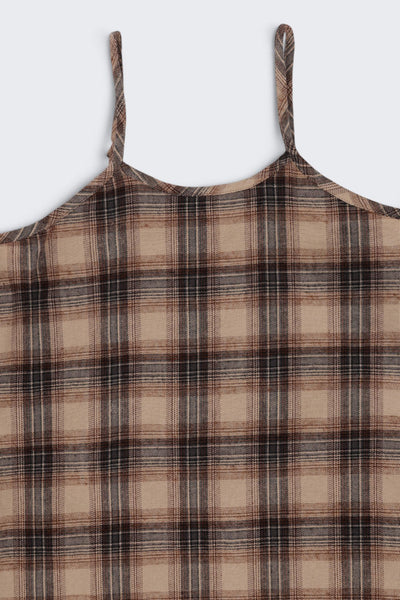 Tweens Girls Brown Checked Layered Pinafore Dress and T-Shirt