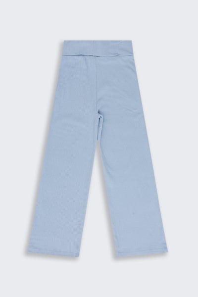 Tweens Girls Light Blue Ribbed Wide Leg Jogger