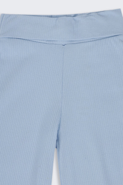 Tweens Girls Light Blue Ribbed Wide Leg Jogger