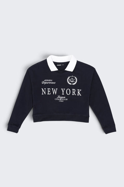 Tweens Girls Navy New York Collar Sweatshirt