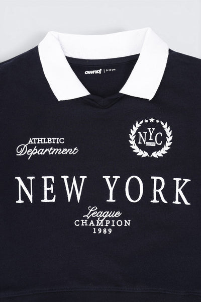 Tweens Girls Navy New York Collar Sweatshirt