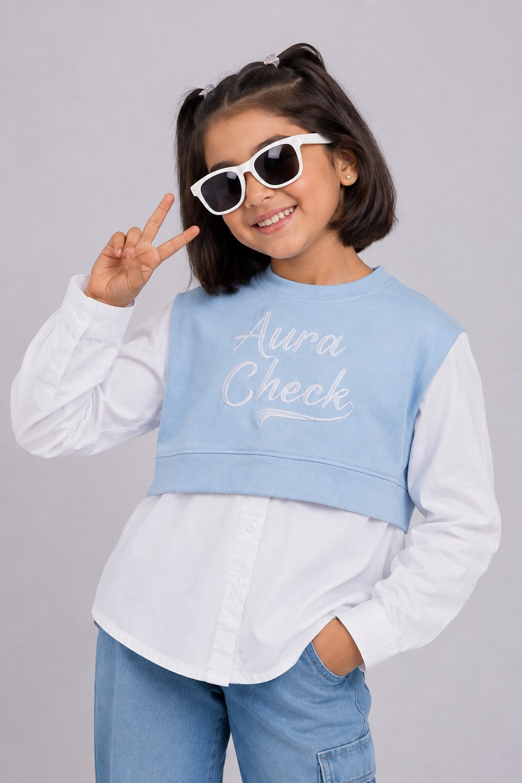 Tweens Girls Light Blue Layered Shirt Style Sweatshirt