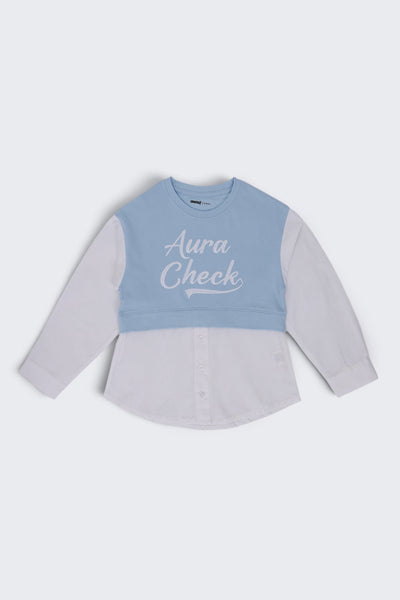 Tweens Girls Light Blue Layered Shirt Style Sweatshirt