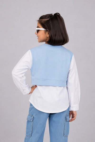 Tweens Girls Light Blue Layered Shirt Style Sweatshirt