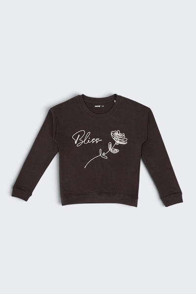 Tweens Girls Brown Bliss Embroidered Graphic Sweatshirt