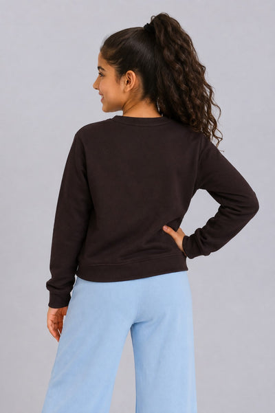 Tweens Girls Brown Bliss Embroidered Graphic Sweatshirt
