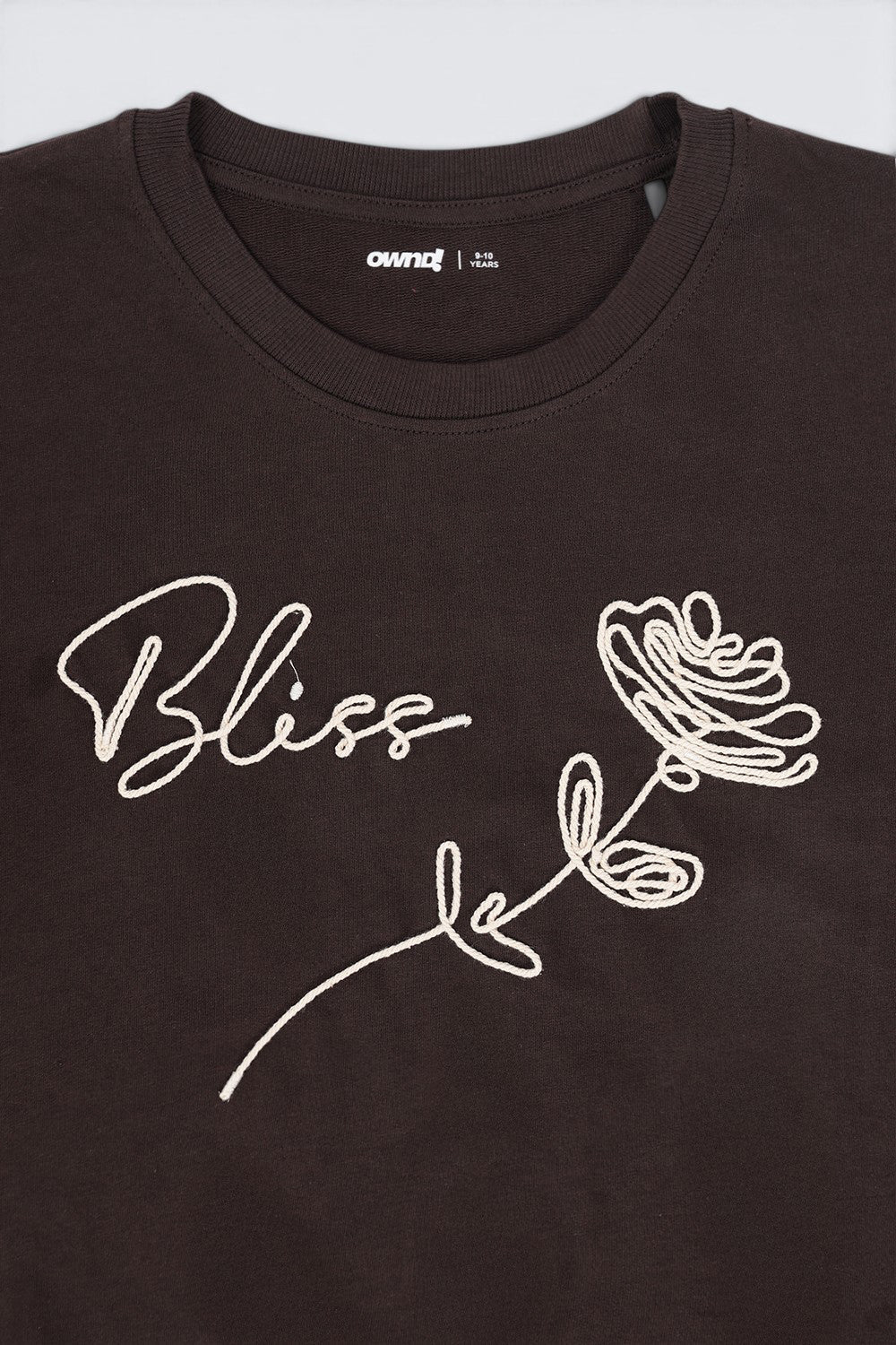 Tweens Girls Brown Bliss Embroidered Graphic Sweatshirt