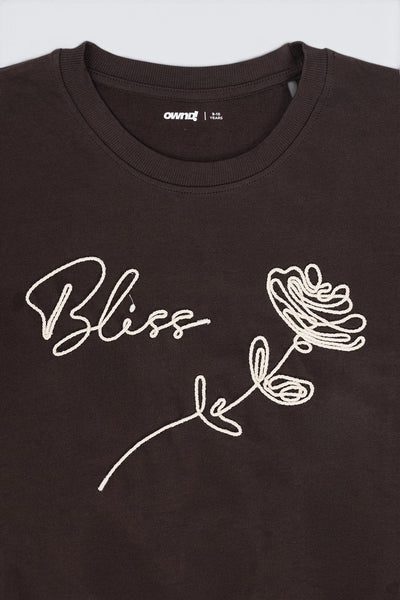 Tweens Girls Brown Bliss Embroidered Graphic Sweatshirt
