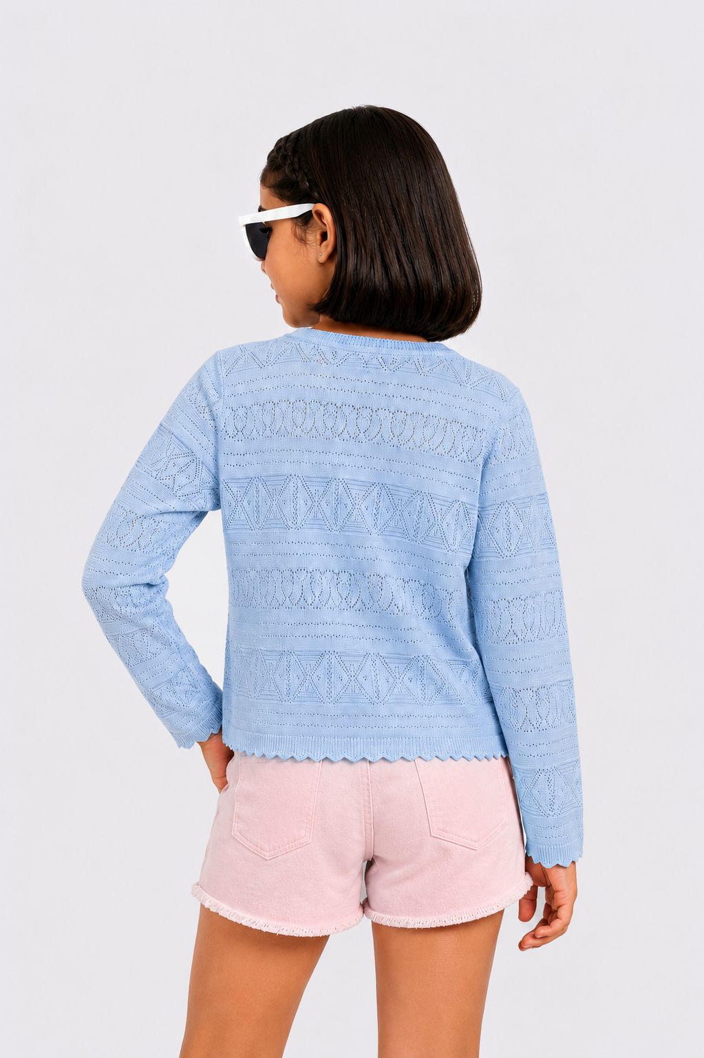 Tweens Girls Blue Pointelle Sweater
