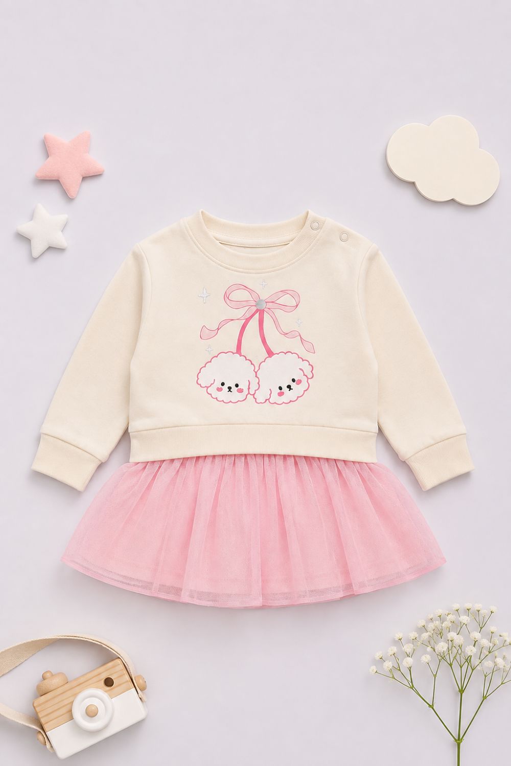 Infant Girls Off White Bunny Print Tulle Dress