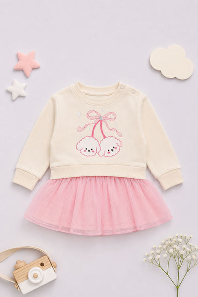 Infant Girls Off White Bunny Print Tulle Dress
