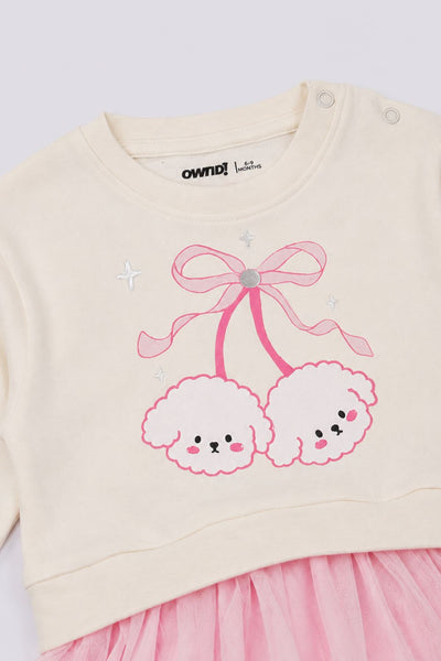 Infant Girls Off White Bunny Print Tulle Dress