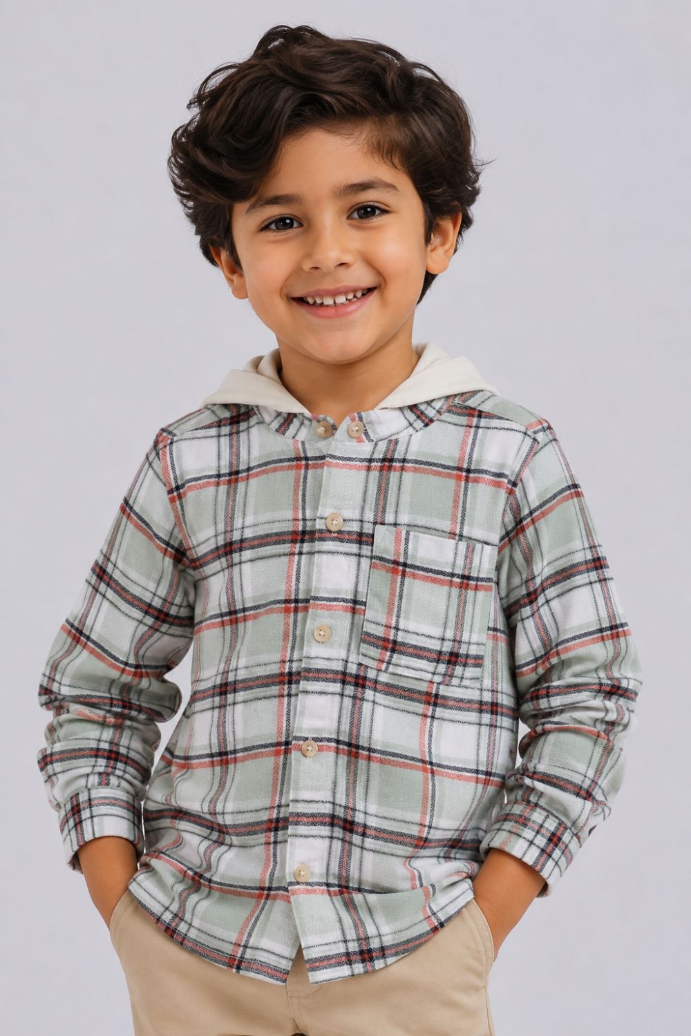 Boys Regular Fit Green Hooded Shirt