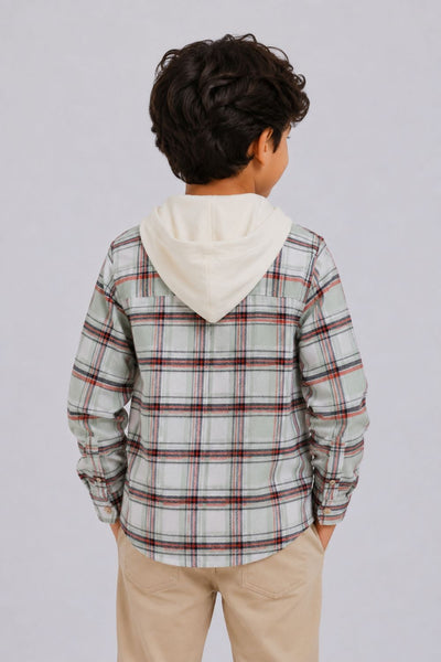 Boys Regular Fit Green Hooded Shirt