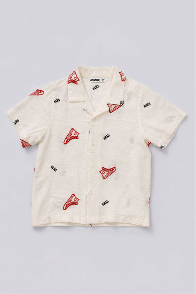 Boys Off White Embroidered Shirt