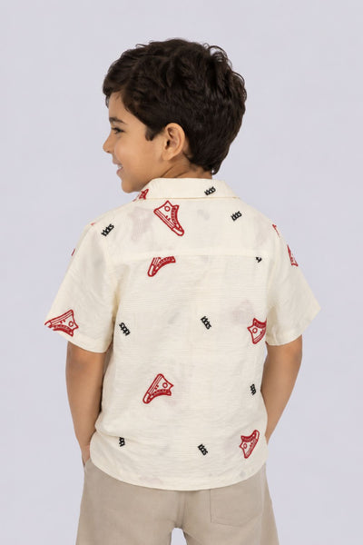 Boys Off White Embroidered Shirt