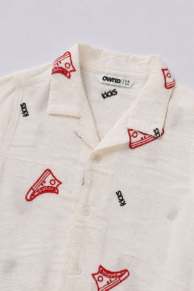 Boys Off White Embroidered Shirt