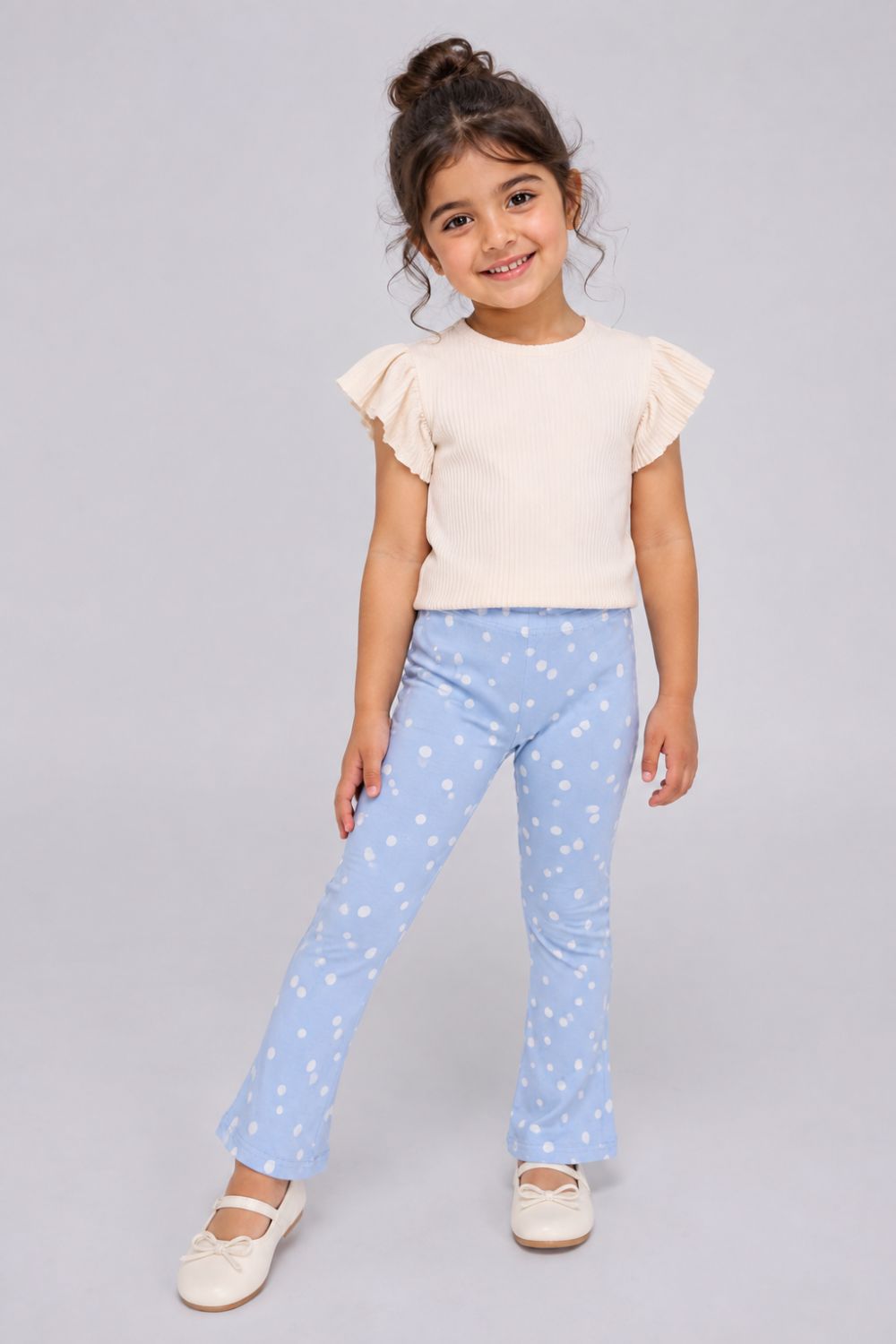 Girls Flared Light Blue Polka Dot Printed Legging