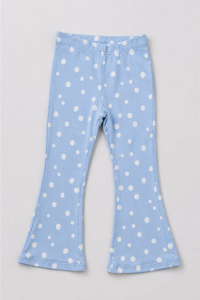 Girls Flared Light Blue Polka Dot Printed Legging