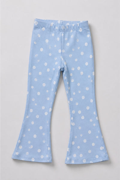 Girls Flared Light Blue Polka Dot Printed Legging